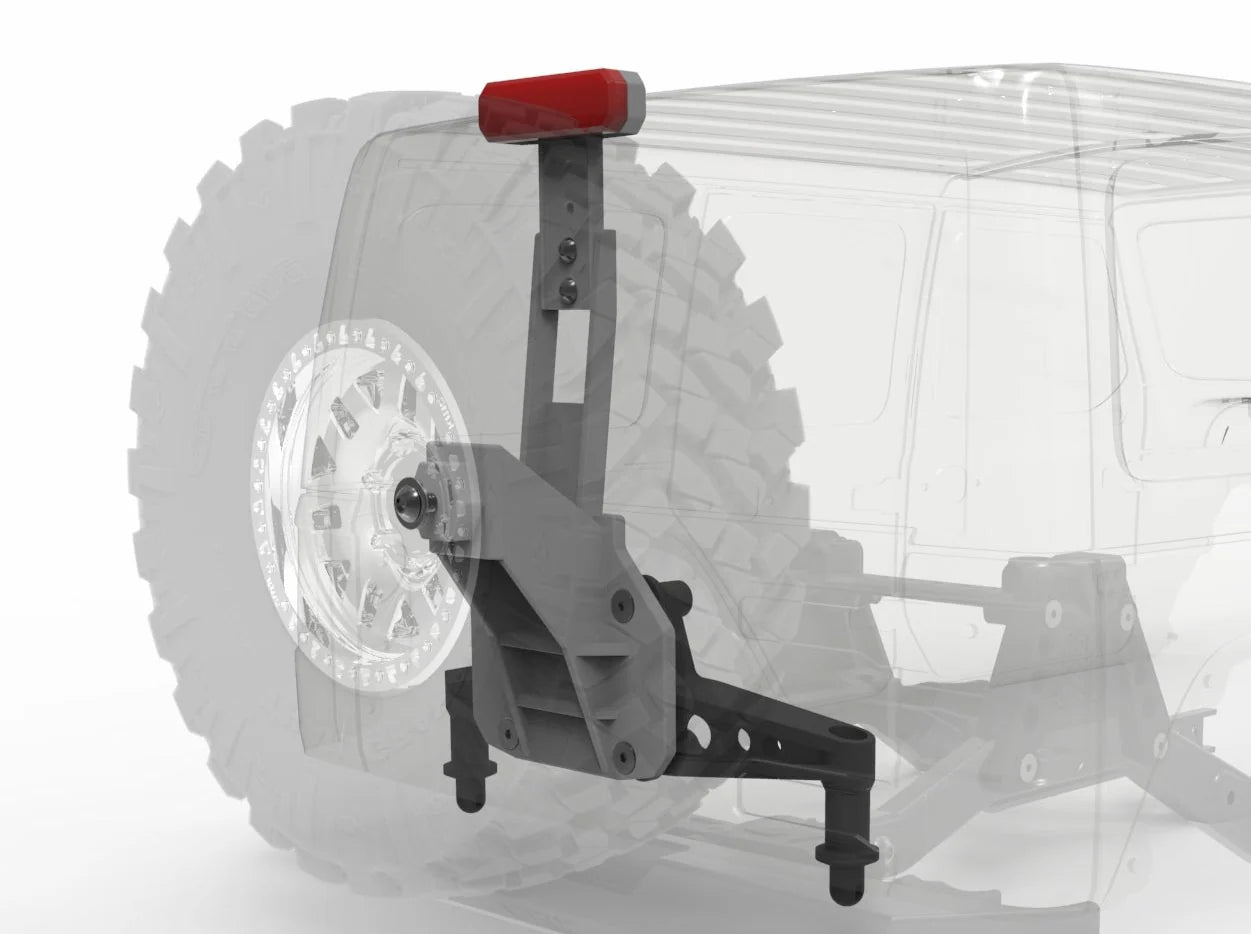 Tire Carrier with Light for SCX10 III Jeep JLU Body, 3 Pieces, 3D Printed Parts, Knight Customs Design